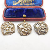 Edwardian Set of Three Sterling Silver Daisy Flower Buttons 1904 Birmingham