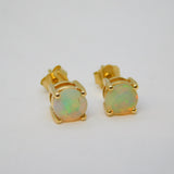 9ct Yellow Gold & 0.6ct Welo Opal Stud Earrings Vintage