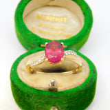 10ct Yellow Gold, Pink Topaz & Diamond Set Dress Ring Vintage 1992 London