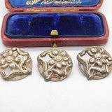 Edwardian Set of Three Sterling Silver Daisy Flower Buttons 1904 Birmingham