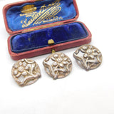 Edwardian Set of Three Sterling Silver Daisy Flower Buttons 1904 Birmingham
