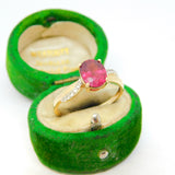 10ct Yellow Gold, Pink Topaz & Diamond Set Dress Ring Vintage 1992 London