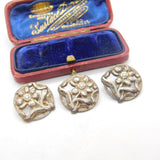 Edwardian Set of Three Sterling Silver Daisy Flower Buttons 1904 Birmingham