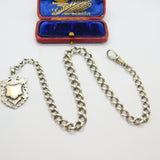 Edwardian Sterling Silver Graduating Albert Watch Chain with Fob Antique c1910