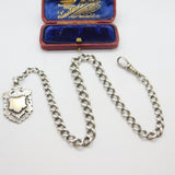 Edwardian Sterling Silver Graduating Albert Watch Chain with Fob Antique c1910