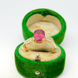 10ct Yellow Gold, Pink Topaz & Diamond Set Dress Ring Vintage 1992 London