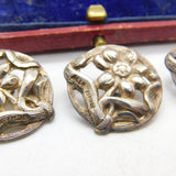 Edwardian Set of Three Sterling Silver Daisy Flower Buttons 1904 Birmingham