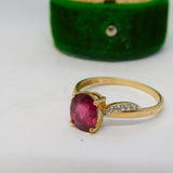 10ct Yellow Gold, Pink Topaz & Diamond Set Dress Ring Vintage 1992 London