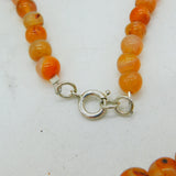 Sterling Silver Graduating Carved Red Agate Beaded Necklace Vintage c1970 52cm