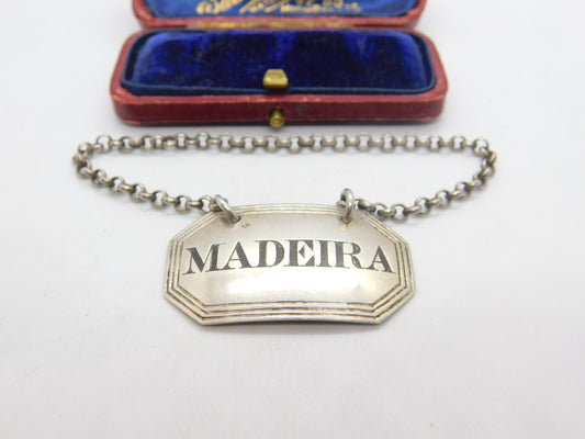 Victorian Sterling Silver Lined Edge Madeira Decanter Label Antique 1888 London