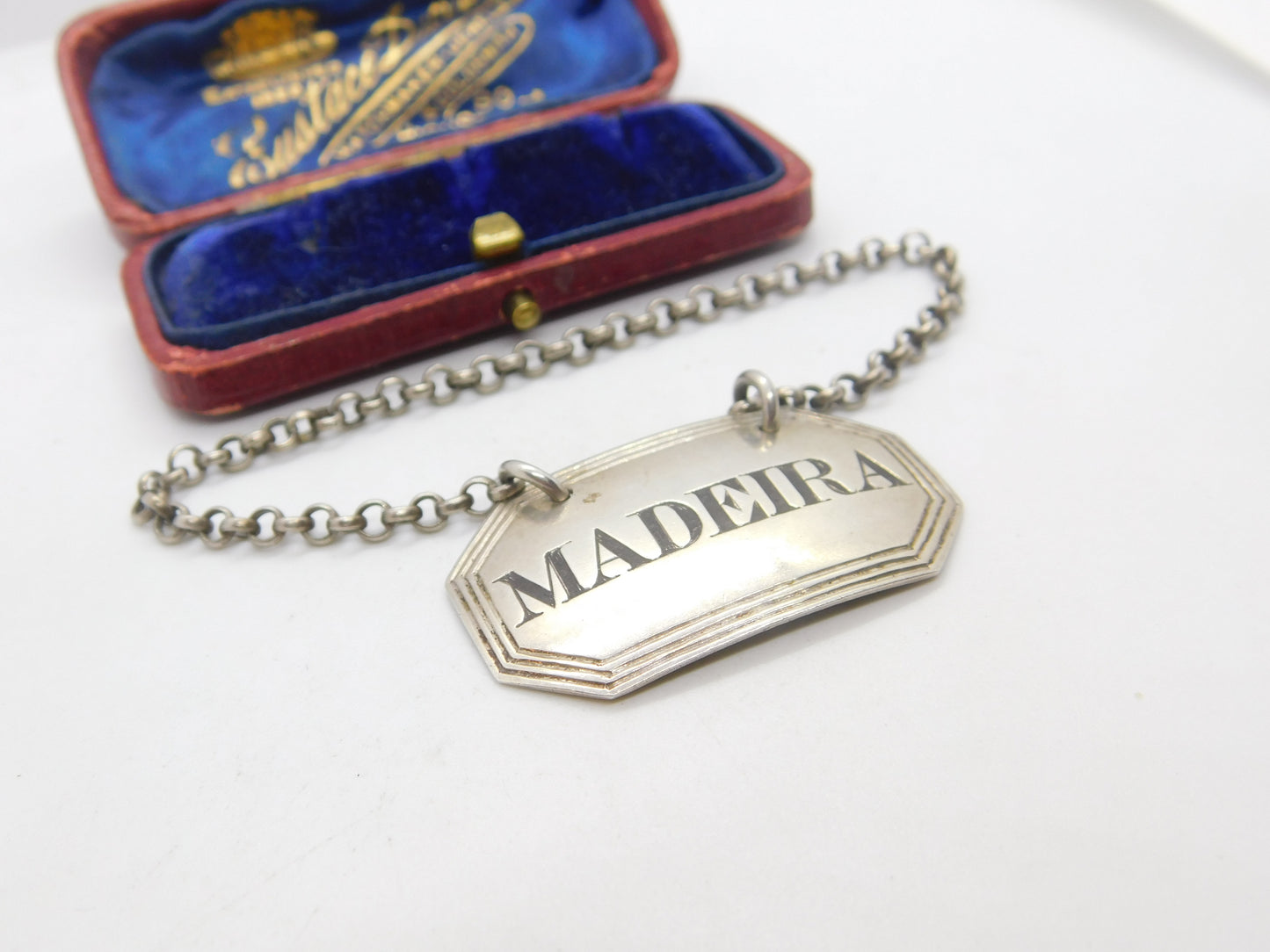 Victorian Sterling Silver Lined Edge Madeira Decanter Label Antique 1888 London