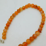 Sterling Silver Graduating Carved Red Agate Beaded Necklace Vintage c1970 52cm