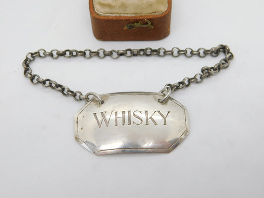 Victorian Sterling Silver Bright Cut Whisky Decanter Label 1875 London Antique