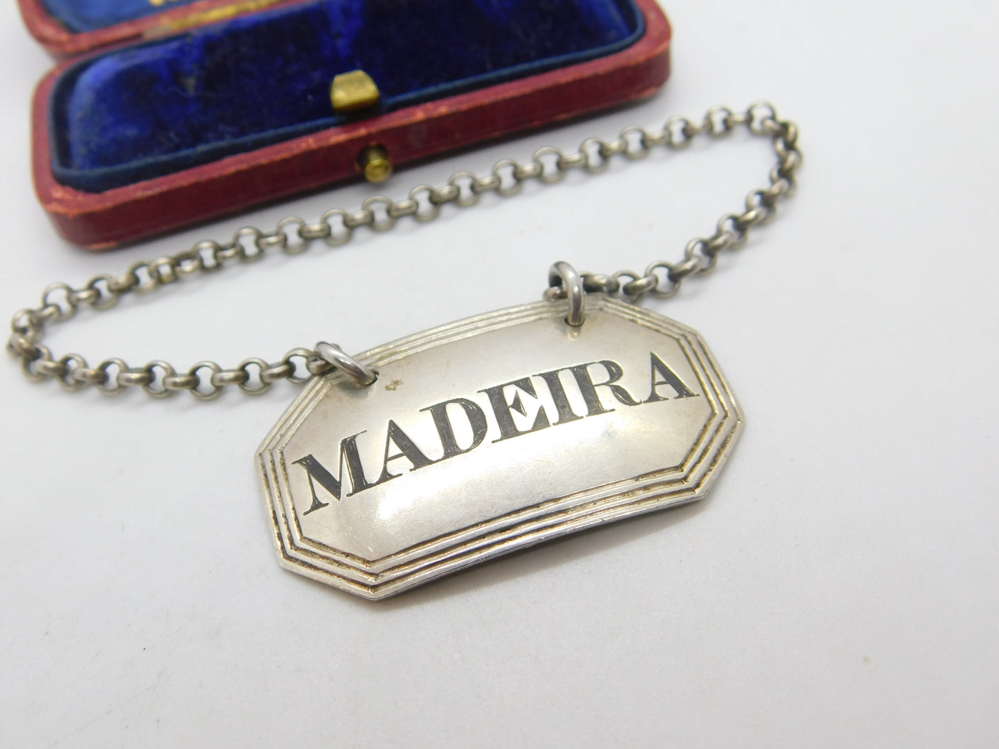 Victorian Sterling Silver Lined Edge Madeira Decanter Label Antique 1888 London