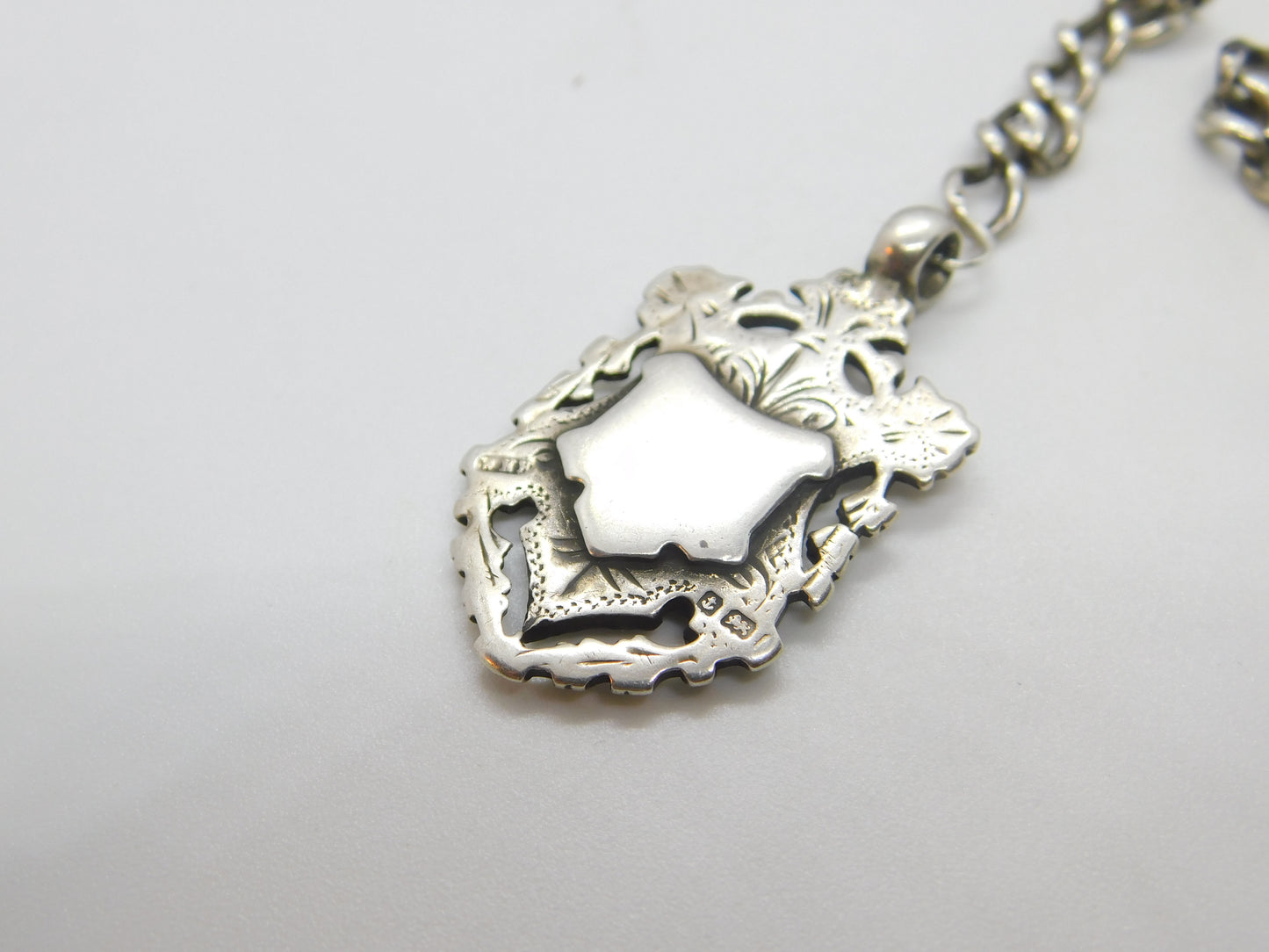 Edwardian Sterling Silver Graduating Albert Watch Chain with Fob Antique c1910