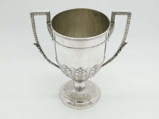 Victorian Large Sterling Silver Floral Pattern Trophy Cup Antique 1885 London