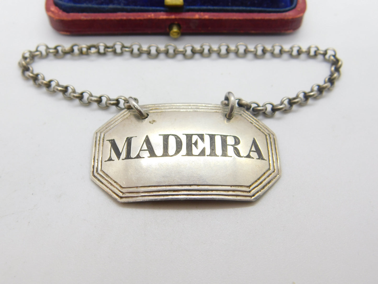 Victorian Sterling Silver Lined Edge Madeira Decanter Label Antique 1888 London