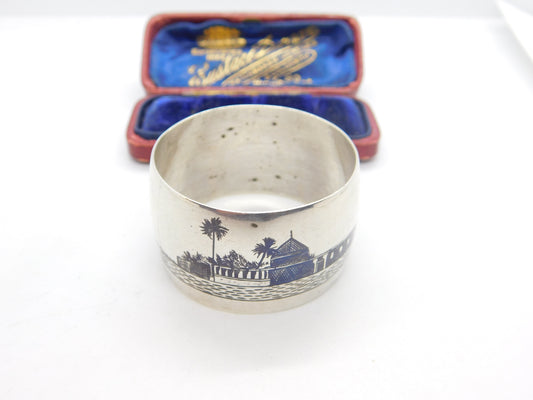 Victorian Sterling Silver & Niello Enamel Scene on the Nile Napkin Ring c1890