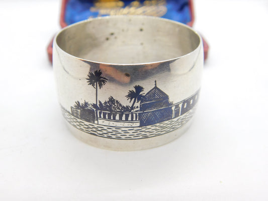 Victorian Sterling Silver & Niello Enamel Scene on the Nile Napkin Ring c1890