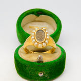 18ct Yellow Gold, Seed Pearl & Hair Set Mourning Ring Antique 1913 Chester