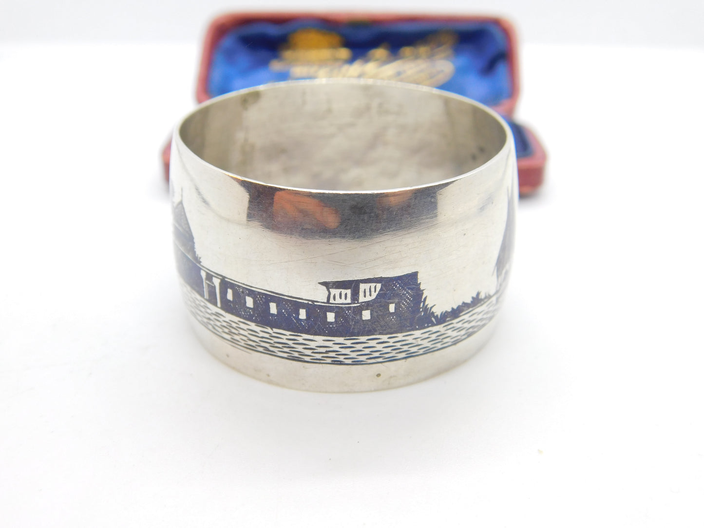 Victorian Sterling Silver & Niello Enamel Scene on the Nile Napkin Ring c1890