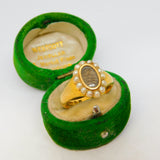 18ct Yellow Gold, Seed Pearl & Hair Set Mourning Ring Antique 1913 Chester