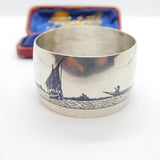 Victorian Sterling Silver & Niello Enamel Scene on the Nile Napkin Ring c1890