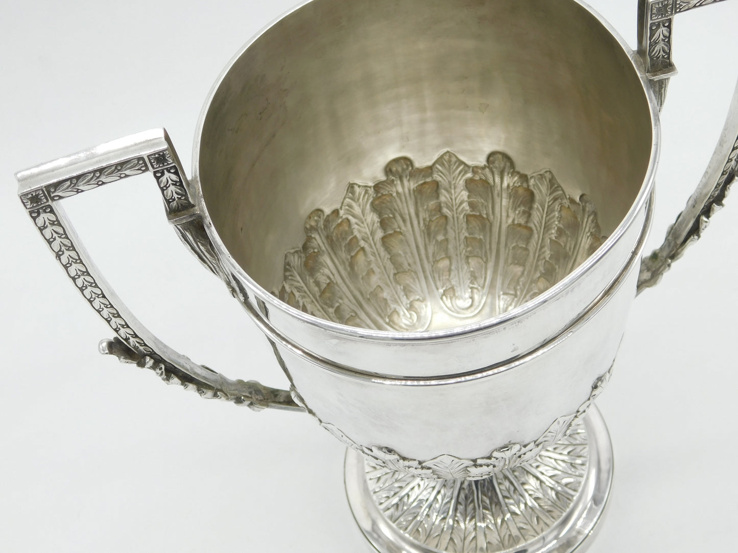 Victorian Large Sterling Silver Floral Pattern Trophy Cup Antique 1885 London