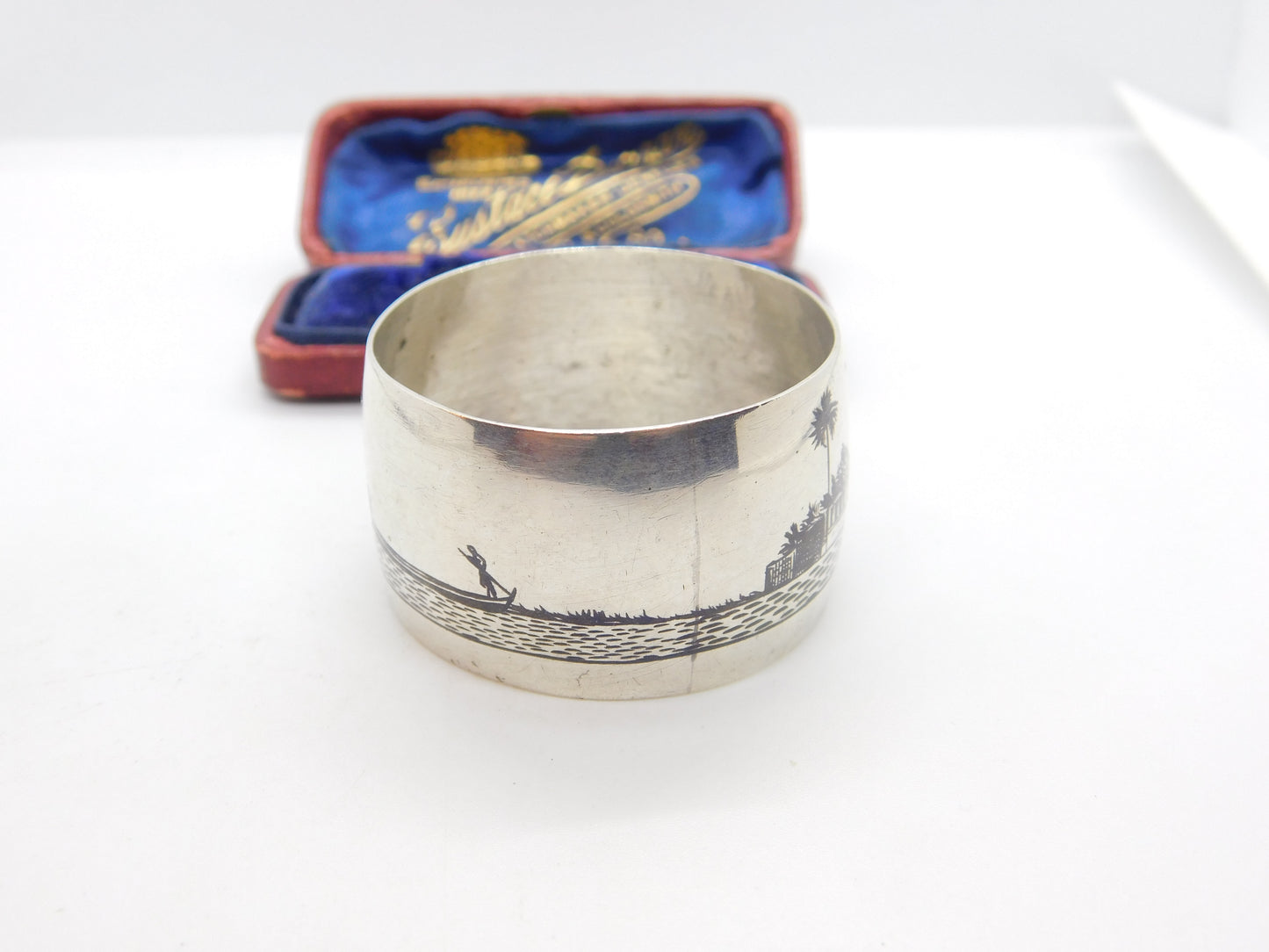 Victorian Sterling Silver & Niello Enamel Scene on the Nile Napkin Ring c1890