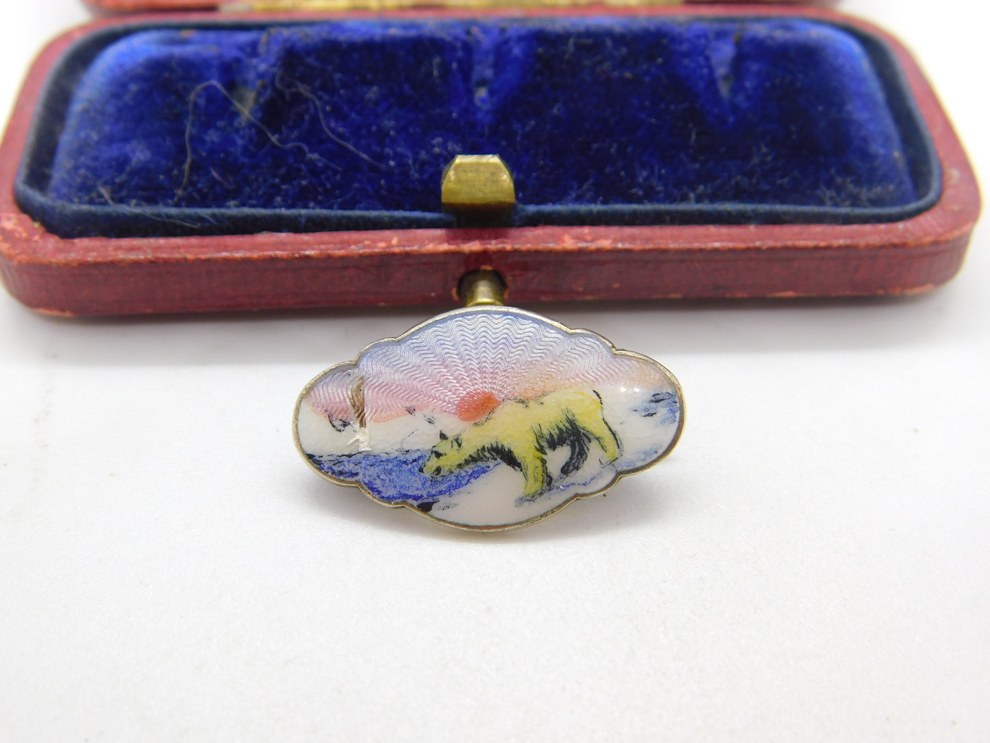 Aksel Holmsen Sterling Silver & Enamel Polar Bear Brooch Antique c1940 Art Deco