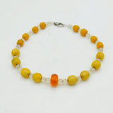 Sterling Silver, Amber & Crystal Beaded Necklace Vintage c1970 48cm