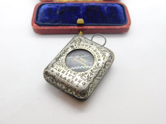 Victorian Silver Plated 'Midget Book' Case with Miniature Bible Antique c1880