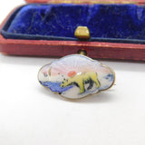 Aksel Holmsen Sterling Silver & Enamel Polar Bear Brooch Antique c1940 Art Deco