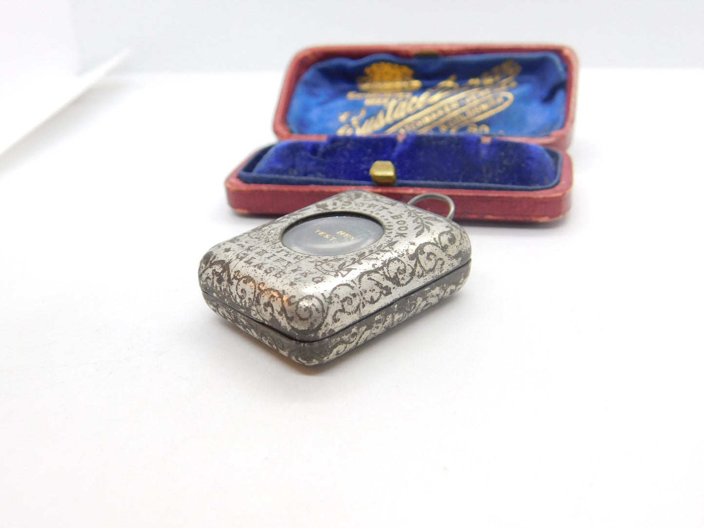 Victorian Silver Plated 'Midget Book' Case with Miniature Bible Antique c1880