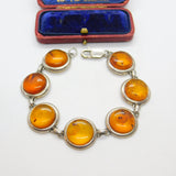 Sterling Silver & Baltic Amber Set Panel Bracelet 7.5" Length Vintage c1970