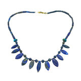 Rolled Gold Carved Lapis Lazuli Feather Pattern Necklace Vintage c1960