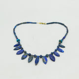 Rolled Gold Carved Lapis Lazuli Feather Pattern Necklace Vintage c1960
