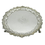 Irish George II Sterling Silver Crested Salver Antique c1750 Dublin, John Moore