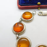Sterling Silver & Baltic Amber Set Panel Bracelet 7.5" Length Vintage c1970