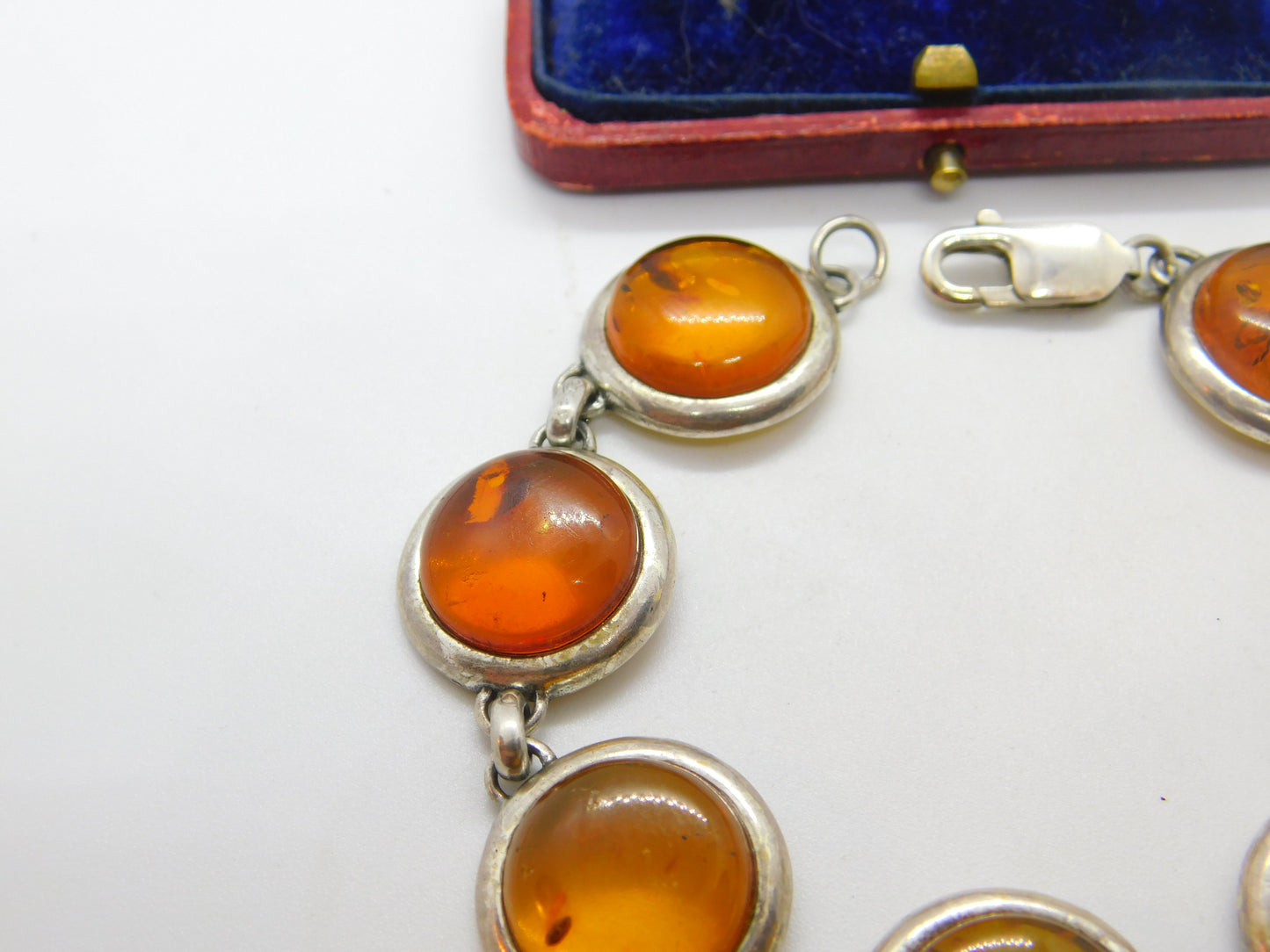 Sterling Silver & Baltic Amber Set Panel Bracelet 7.5" Length Vintage c1970