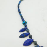 Rolled Gold Carved Lapis Lazuli Feather Pattern Necklace Vintage c1960