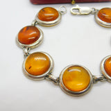 Sterling Silver & Baltic Amber Set Panel Bracelet 7.5" Length Vintage c1970