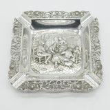 19th Century Dutch Sterling Silver Large Table Ashtray Tavern Scene Antique c1890