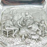 19th Century Dutch Sterling Silver Large Table Ashtray Tavern Scene Antique c1890
