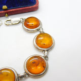 Sterling Silver & Baltic Amber Set Panel Bracelet 7.5" Length Vintage c1970