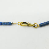 Rolled Gold Carved Lapis Lazuli Feather Pattern Necklace Vintage c1960