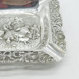 19th Century Dutch Sterling Silver Large Table Ashtray Tavern Scene Antique c1890