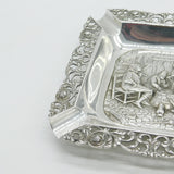19th Century Dutch Sterling Silver Large Table Ashtray Tavern Scene Antique c1890