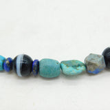 Sterling Silver, Banded Agate & Raw Turquoise Beaded Necklace Vintage c1970