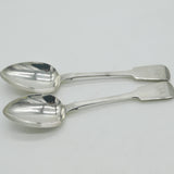 Irish Victorian Sterling Silver Fiddle Pattern Serving Spoon Pair Antique 1843 Dublin